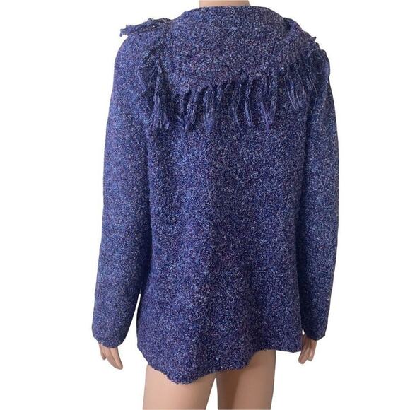 Hearts of Palm sweater purple purple fringe collared tasseled neck line SZ Lg - Picture 4 of 8